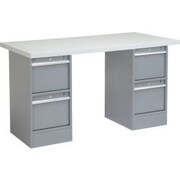 GLOBAL EQUIPMENT 60 x 30 Pedestal Workbench - 4 Drawers, Plastic Laminate Safety Edge - Gray 319044